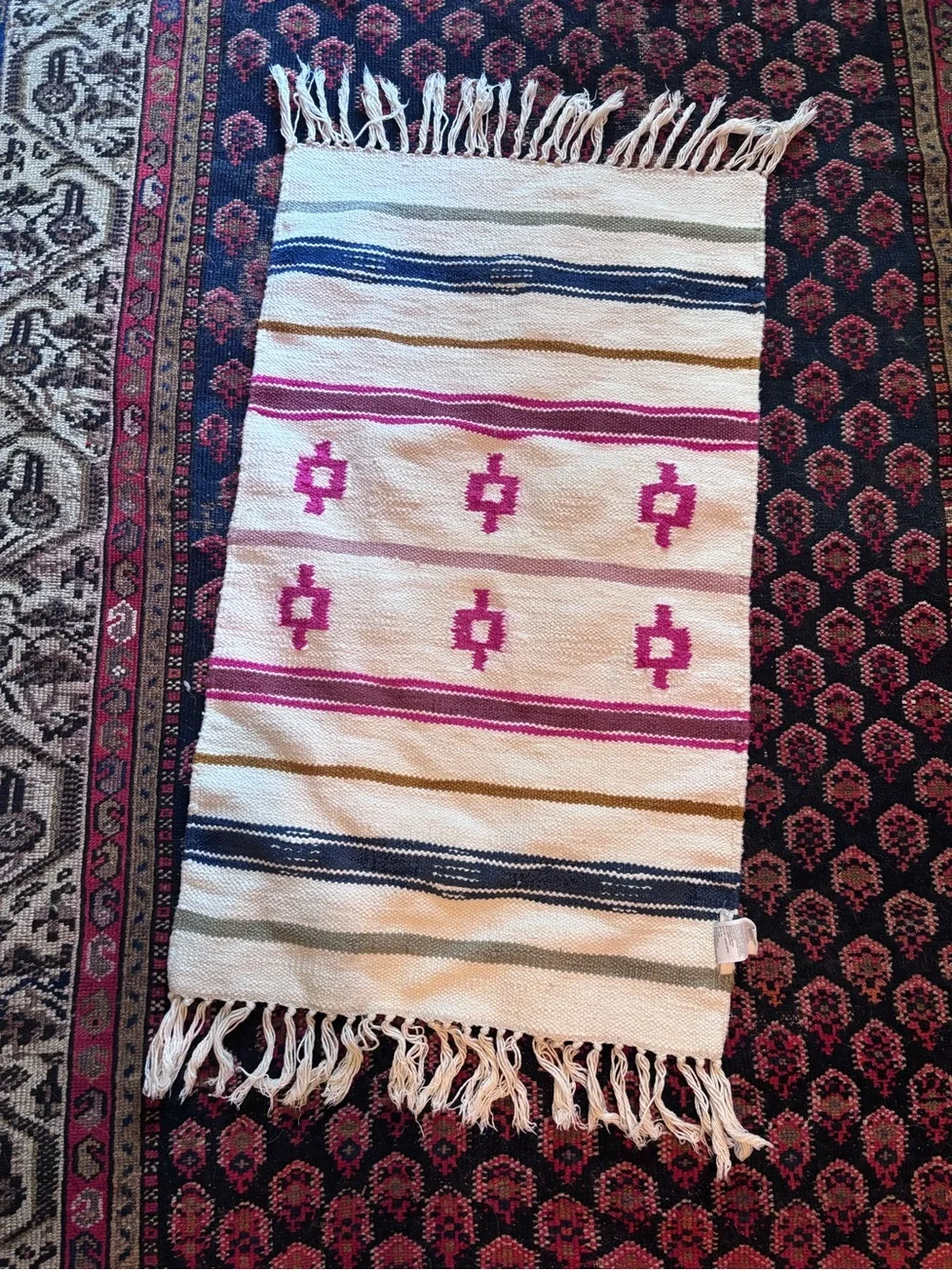 Anthropologie Ivory Bath Mat with Pink Geometric Accents